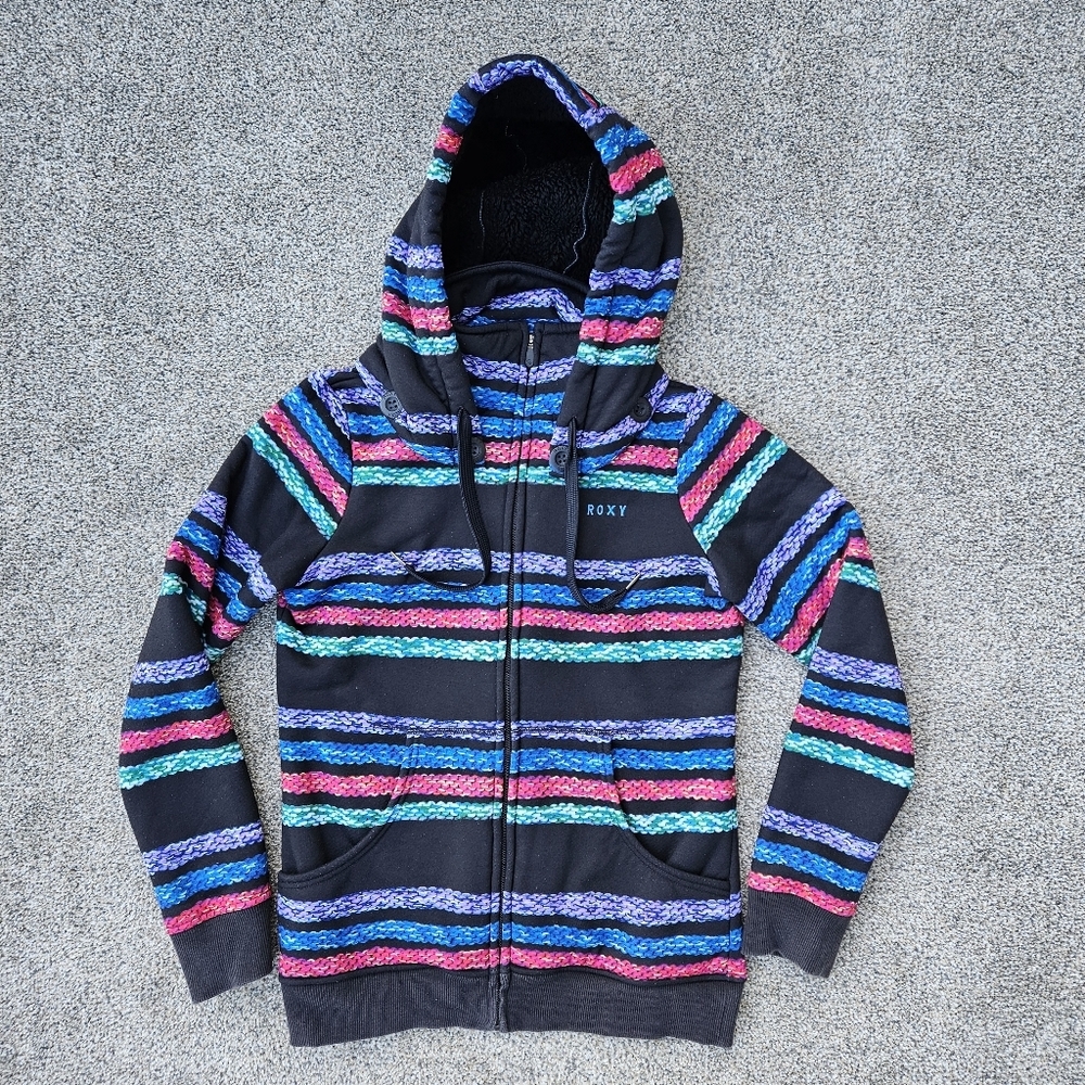 Roxy Spruce Snowboard Hoodie Black Multicolor Zip Up Jacket Womens Size Medium